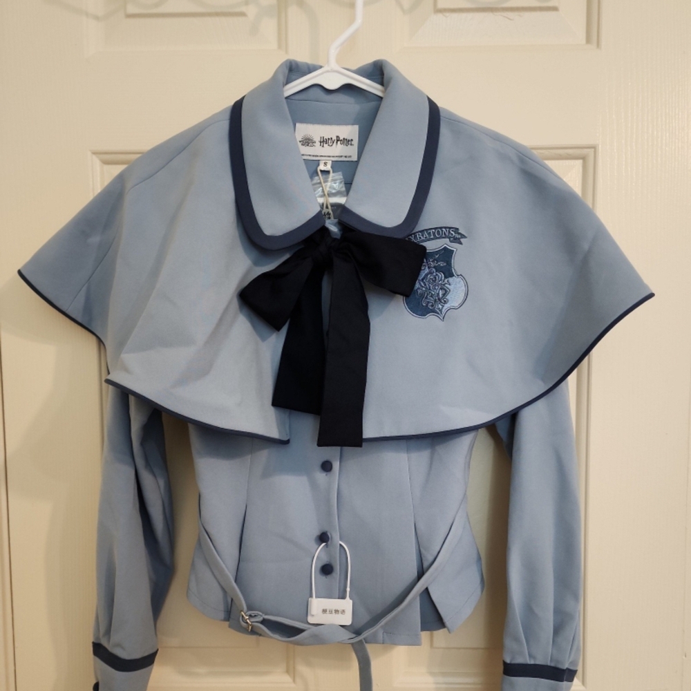 Blue Blouse with Cape and Bow